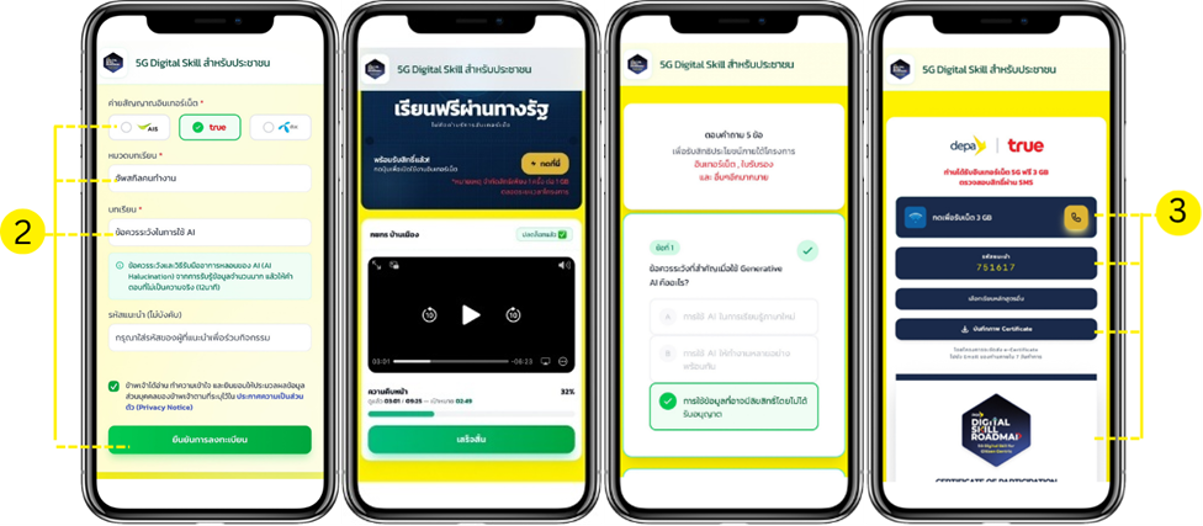 เลือกบทเรียน เรียน ทำแบบทดสอบ และบันทึก Certificate